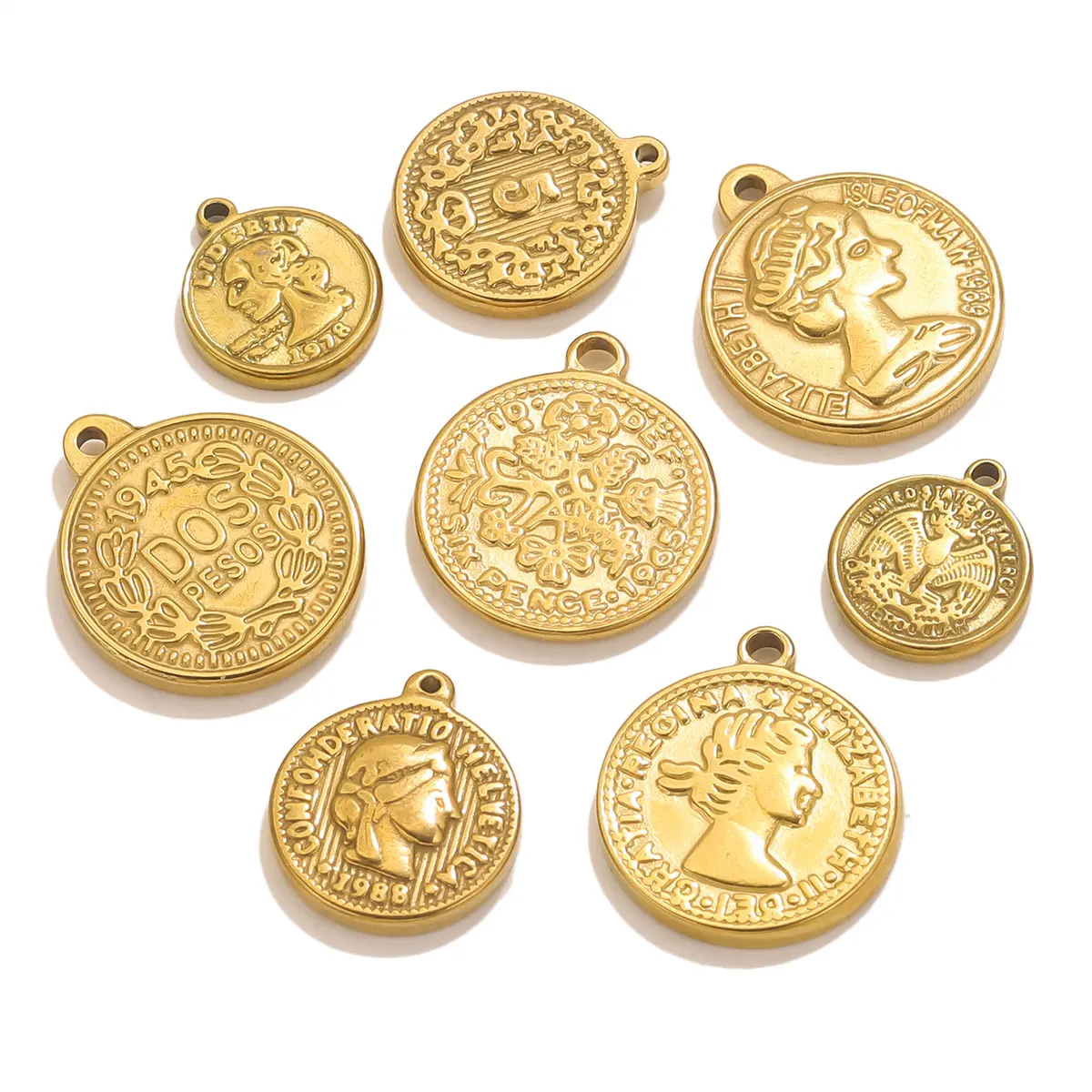 Jewelry Making Materials Wholesale - 5PCS Stainless Steel Medal Coin Pendants